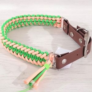 1" Paracord Dog Collar with Adjustable Adapter- Green and Orange Glow in Dark